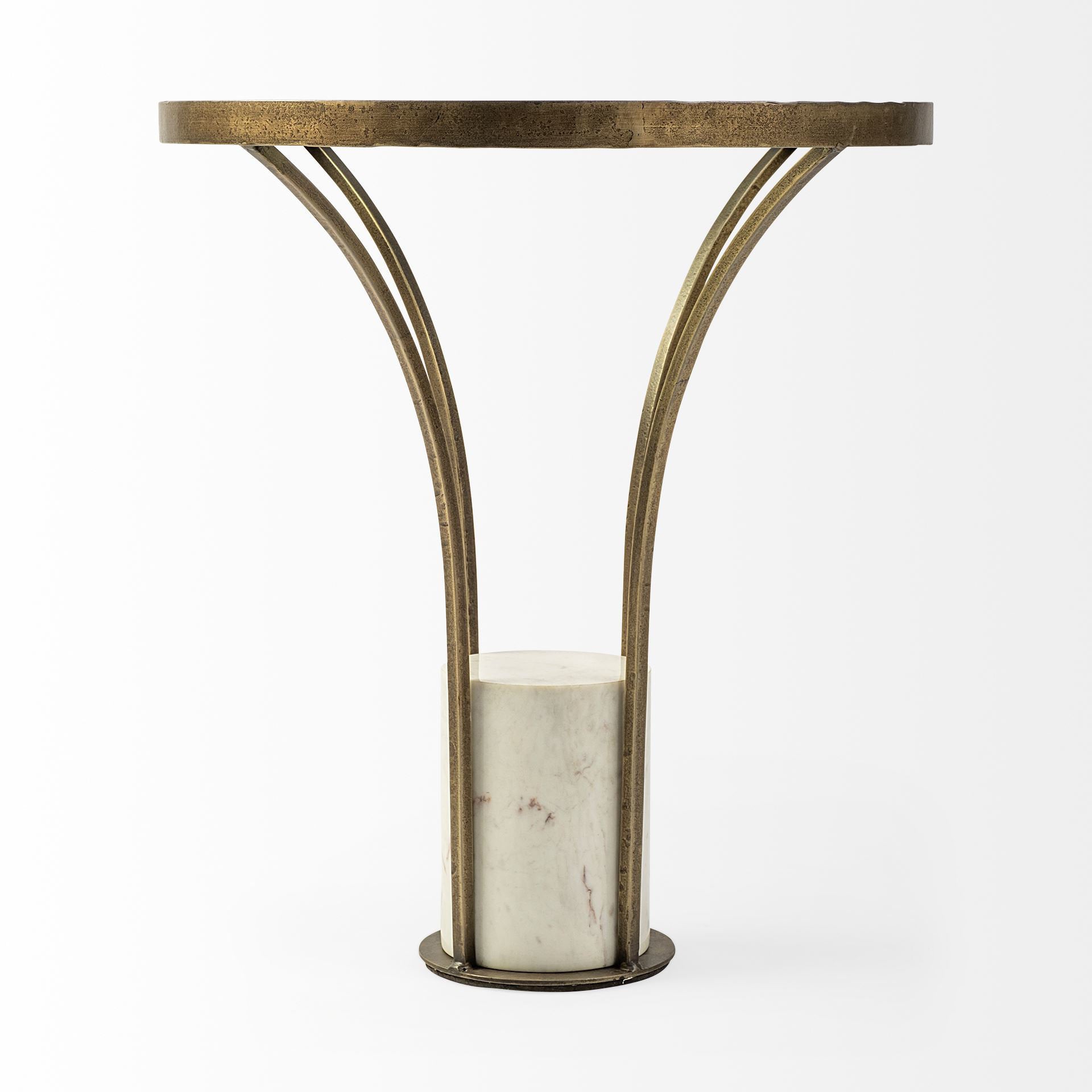 Jacinta II 21" Round Glass Top Metal and Marble Pedestal End/Side Table - Central Designs