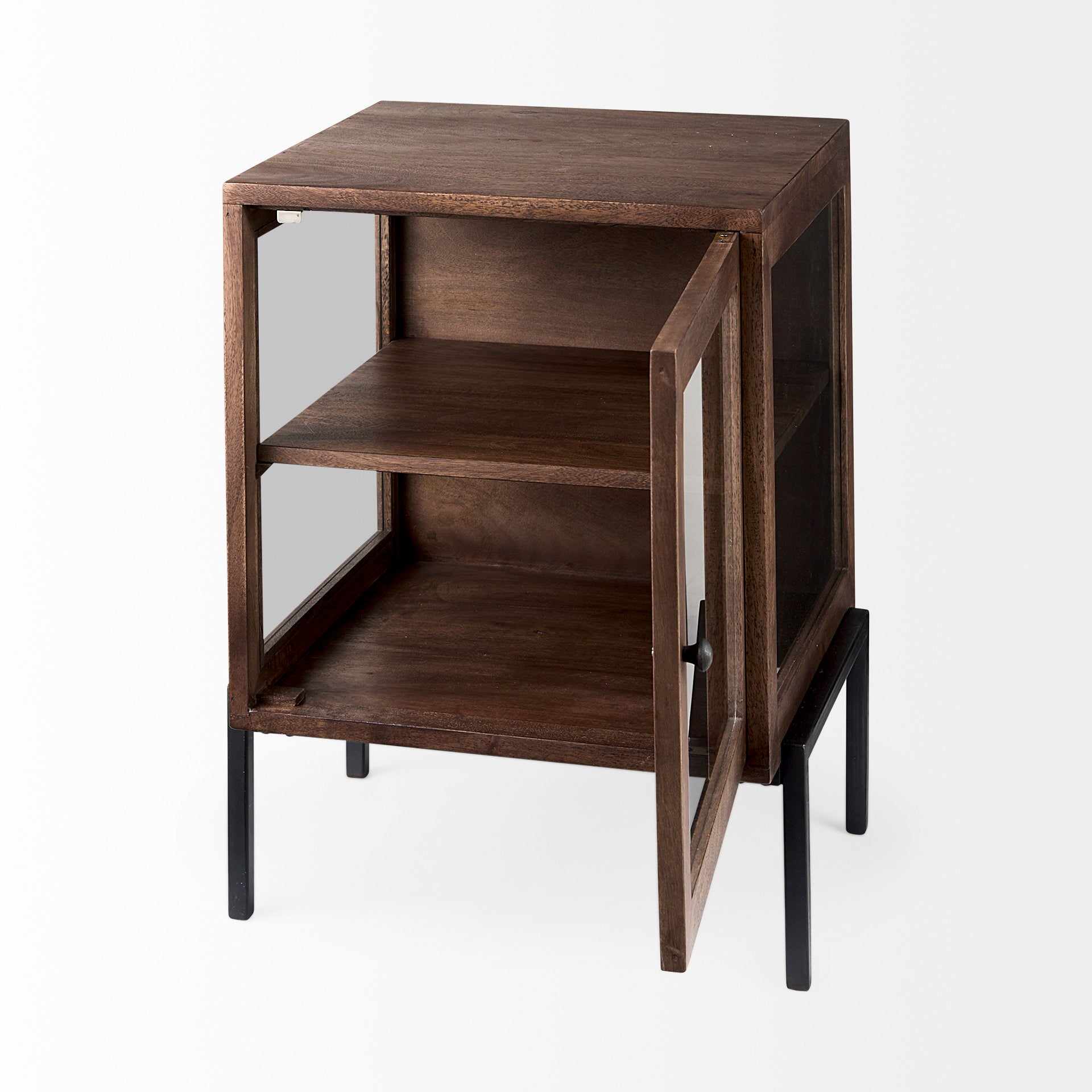 Arelius 20L x 18W x 26H Medium Brown Wood W/ Black Metal Frame End/Side Table - Central Designs