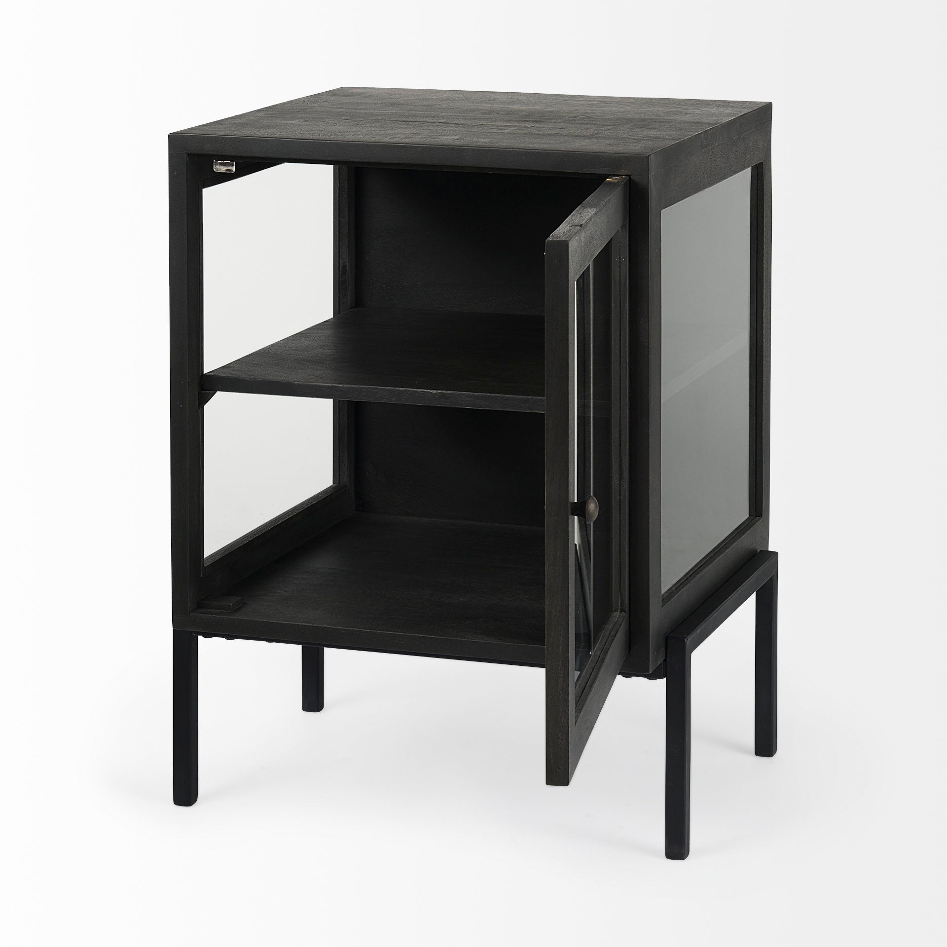 Arelius 20L x 18W x 26H Black - Brown Wood W/ Black Metal Frame End/Side Table - Central Designs