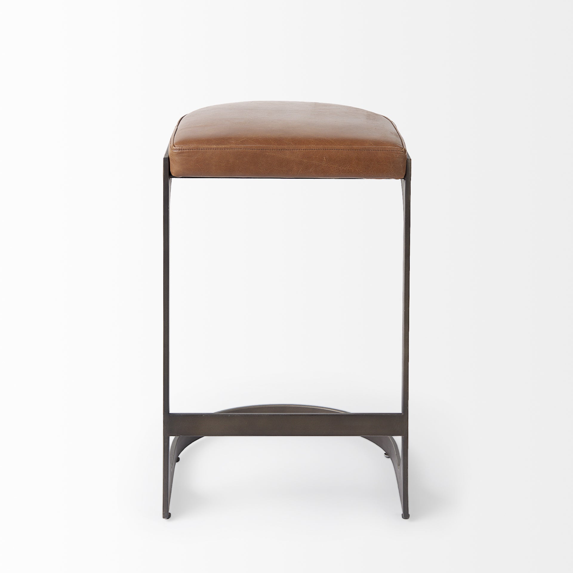 Tyson 17L x 18W x 28H Brown Leather W/ Metal Frame Counter Stool - Central Designs