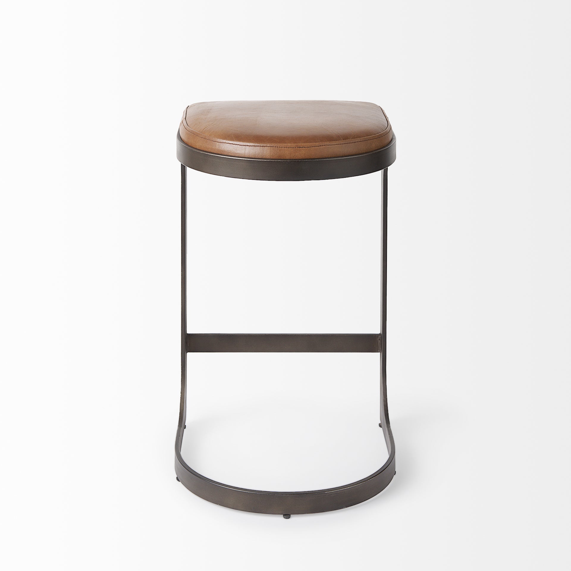Tyson 17L x 18W x 28H Brown Leather W/ Metal Frame Counter Stool - Central Designs