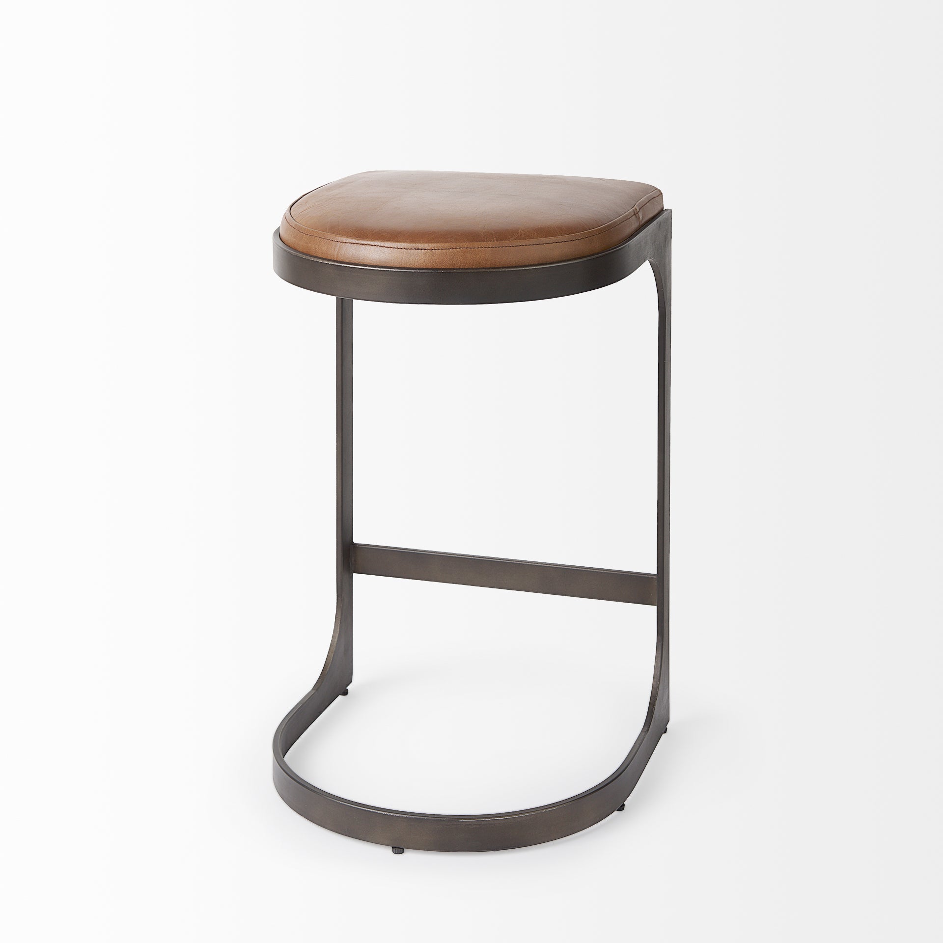 Tyson 17L x 18W x 28H Brown Leather W/ Metal Frame Counter Stool - Central Designs