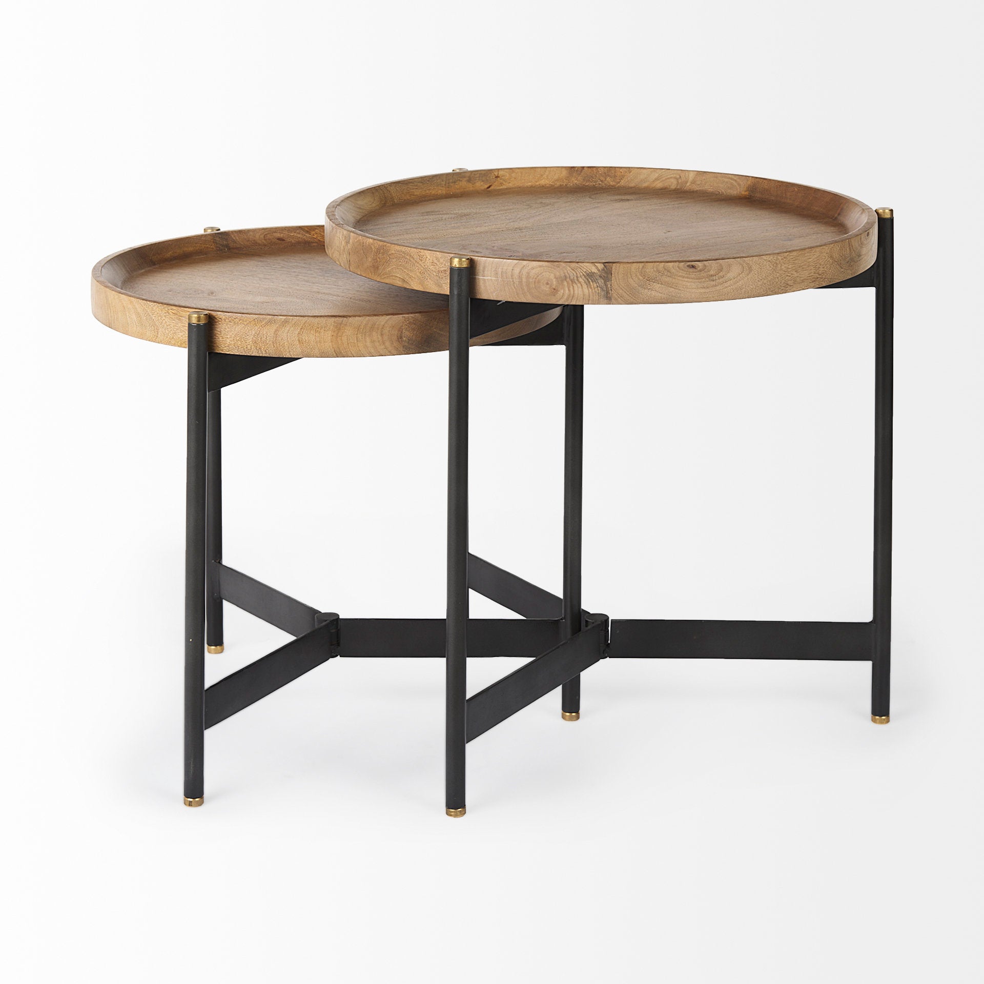 Marquisa (Set of 2) 22.5L x 22.5W x 20.8H Light Brown Wood W/ Black Metal Base Nesting Side Tables - Central Designs