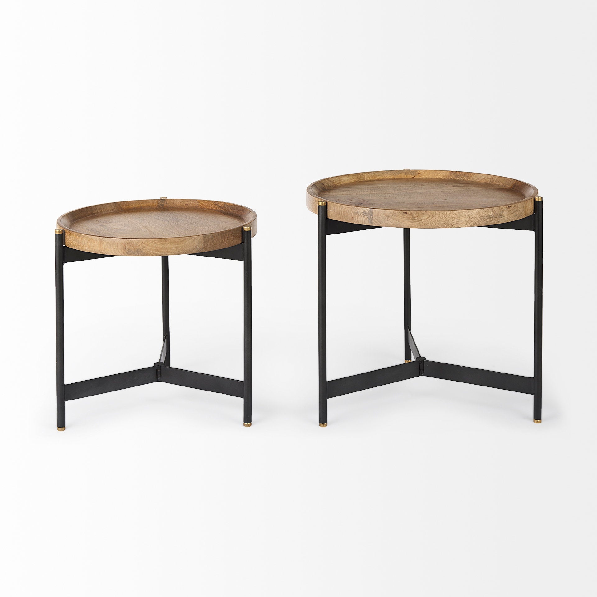 Marquisa (Set of 2) 22.5L x 22.5W x 20.8H Light Brown Wood W/ Black Metal Base Nesting Side Tables - Central Designs