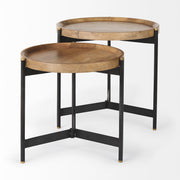 Marquisa (Set of 2) 22.5L x 22.5W x 20.8H Light Brown Wood W/ Black Metal Base Nesting Side Tables - Central Designs