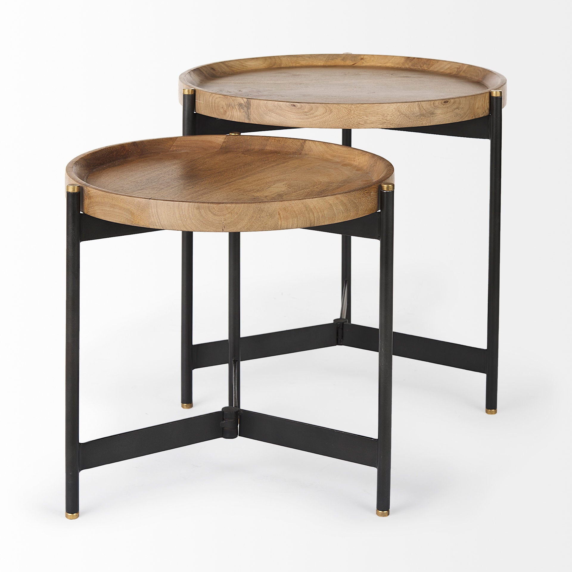 Marquisa (Set of 2) 22.5L x 22.5W x 20.8H Light Brown Wood W/ Black Metal Base Nesting Side Tables - Central Designs