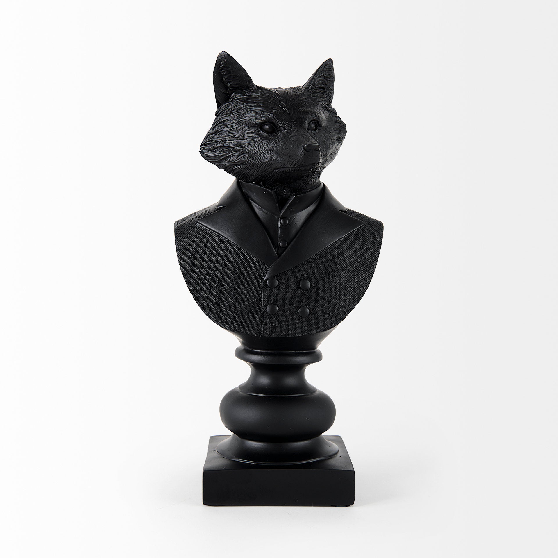Murray 6.0L x 4.5W x 13.0H Black Painted Resin Fox in a Suit Bust - Central Designs