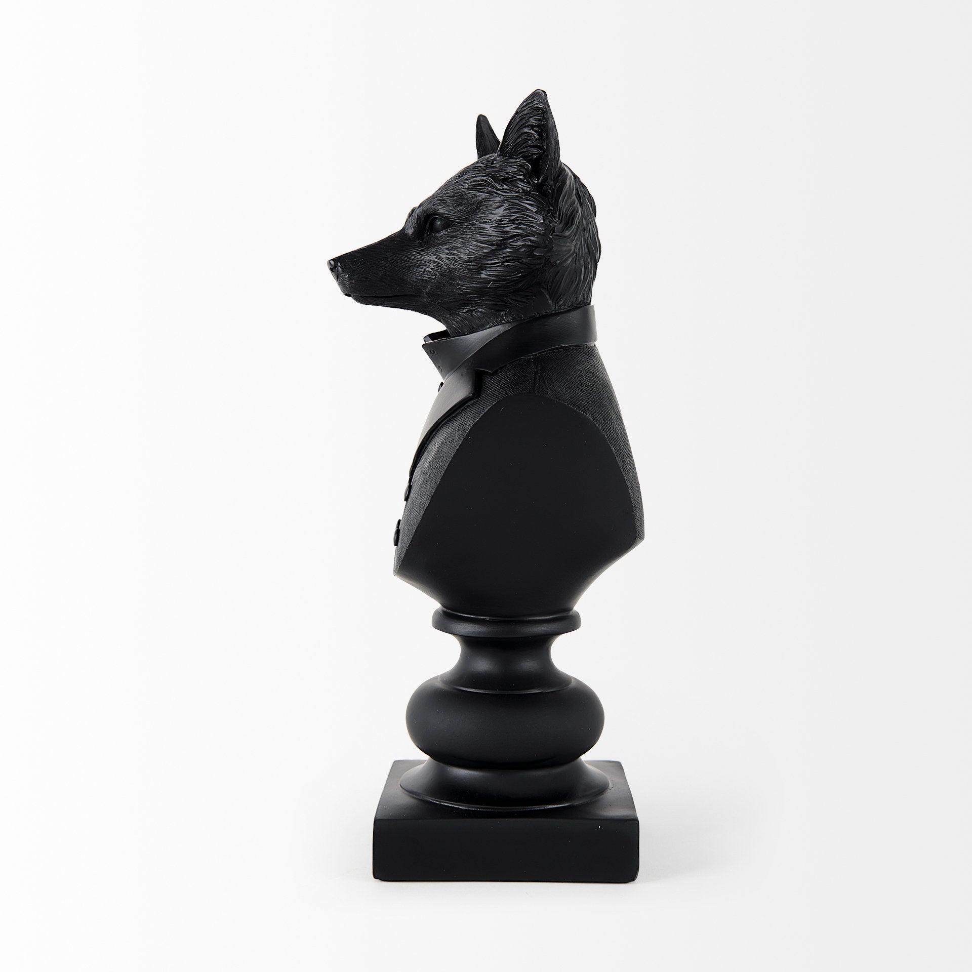 Murray 6.0L x 4.5W x 13.0H Black Painted Resin Fox in a Suit Bust - Central Designs