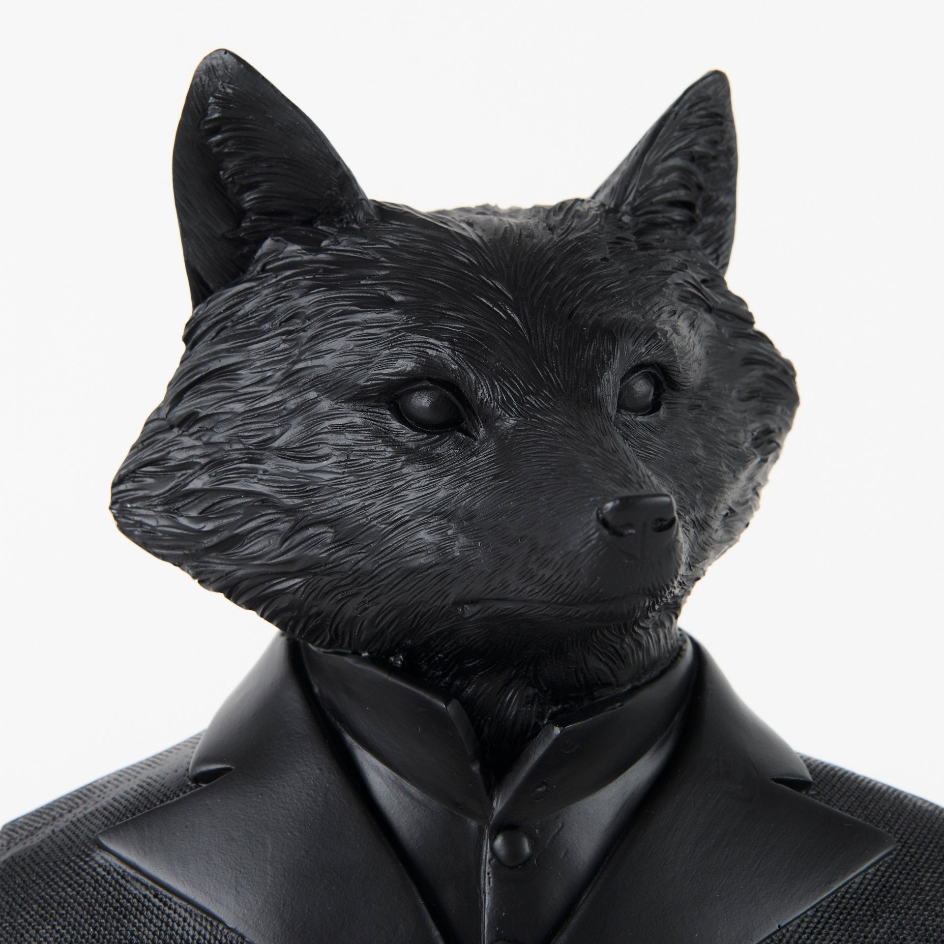 Murray 6.0L x 4.5W x 13.0H Black Painted Resin Fox in a Suit Bust - Central Designs