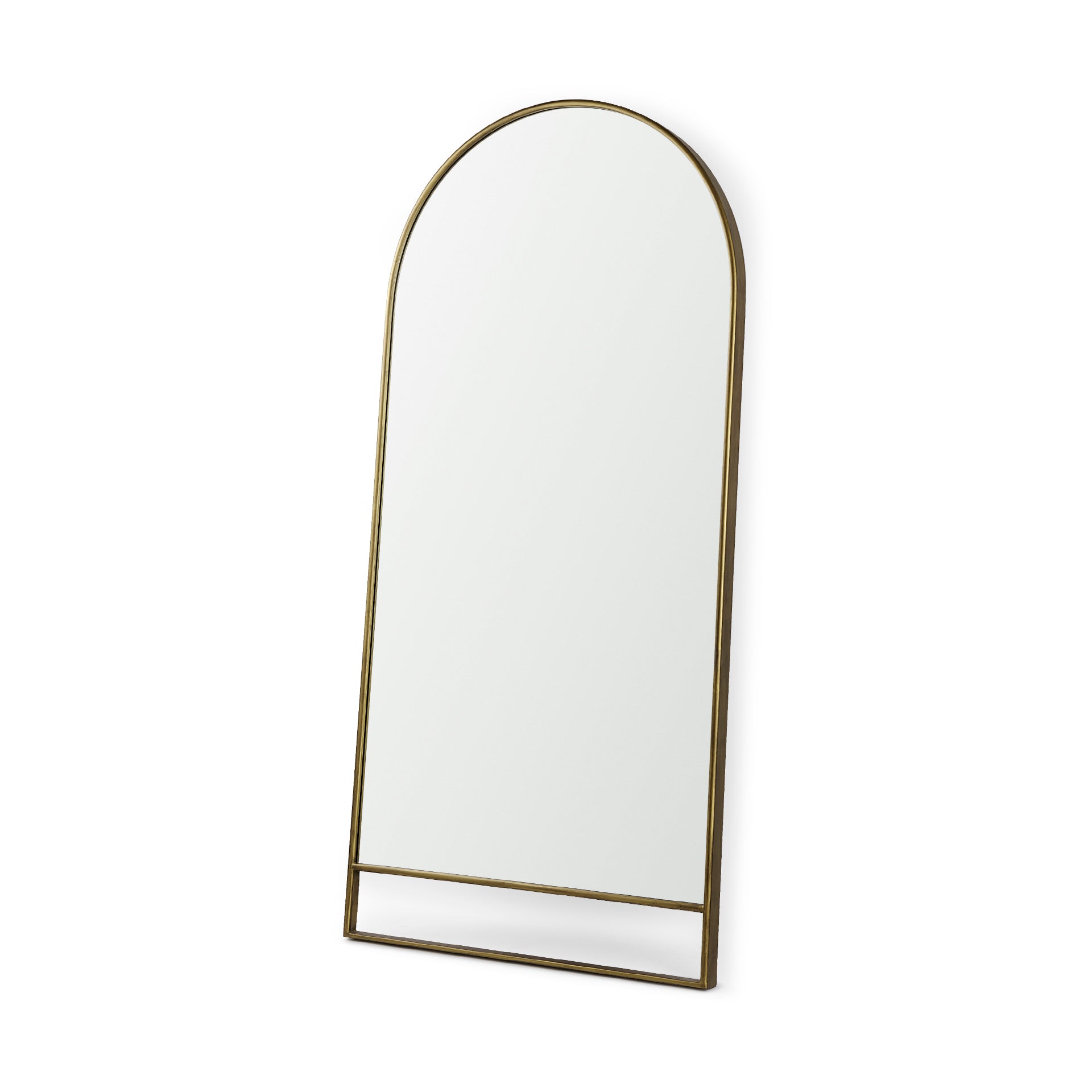 Sadie 36.0L x 2.0W x 76.0H Antique Gold Metal Rounded Arch Floor Mirror - Central Designs
