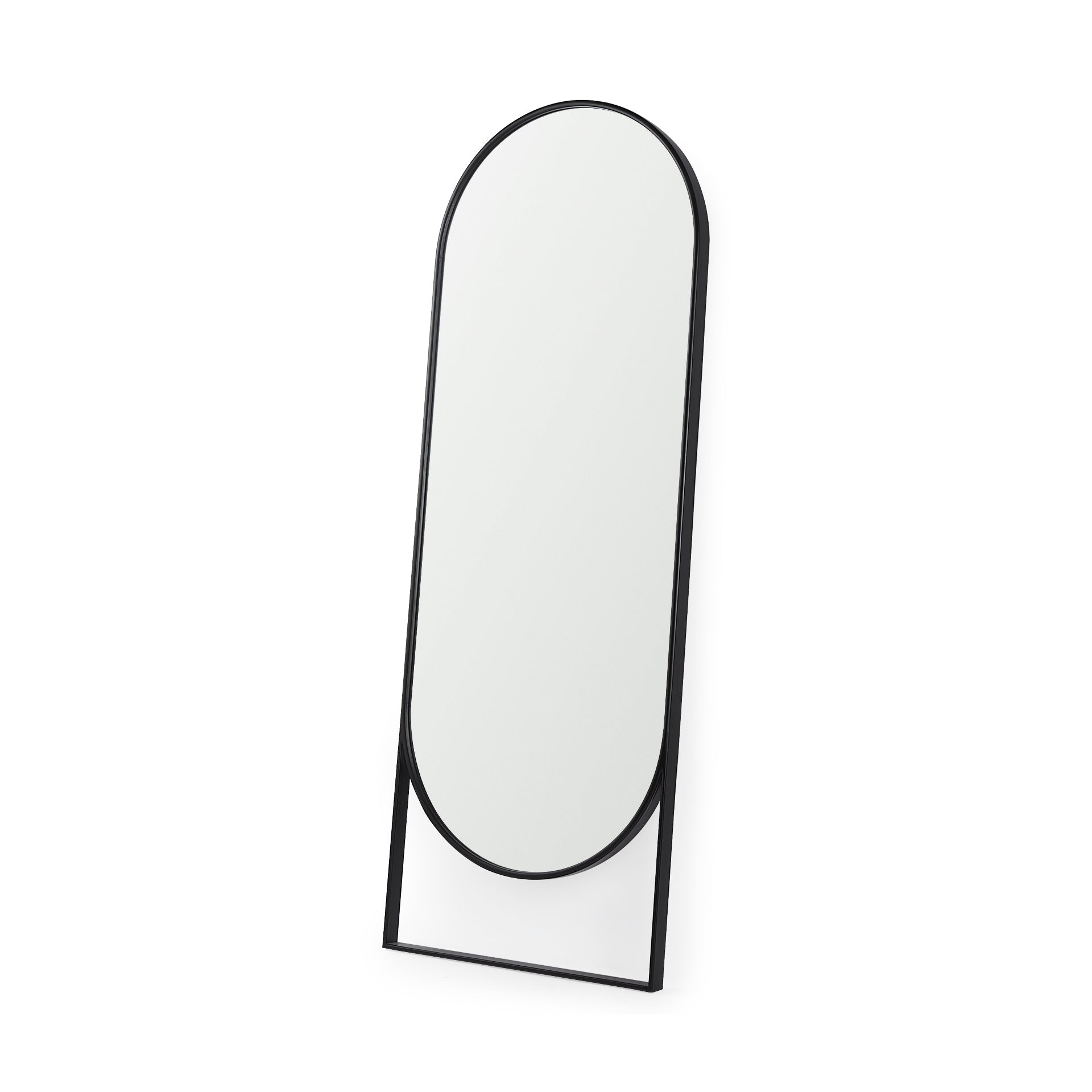 Sadie 28.0L x 2.0W x 78.0H Black Metal Rounded Arch Floor Mirror - Central Designs