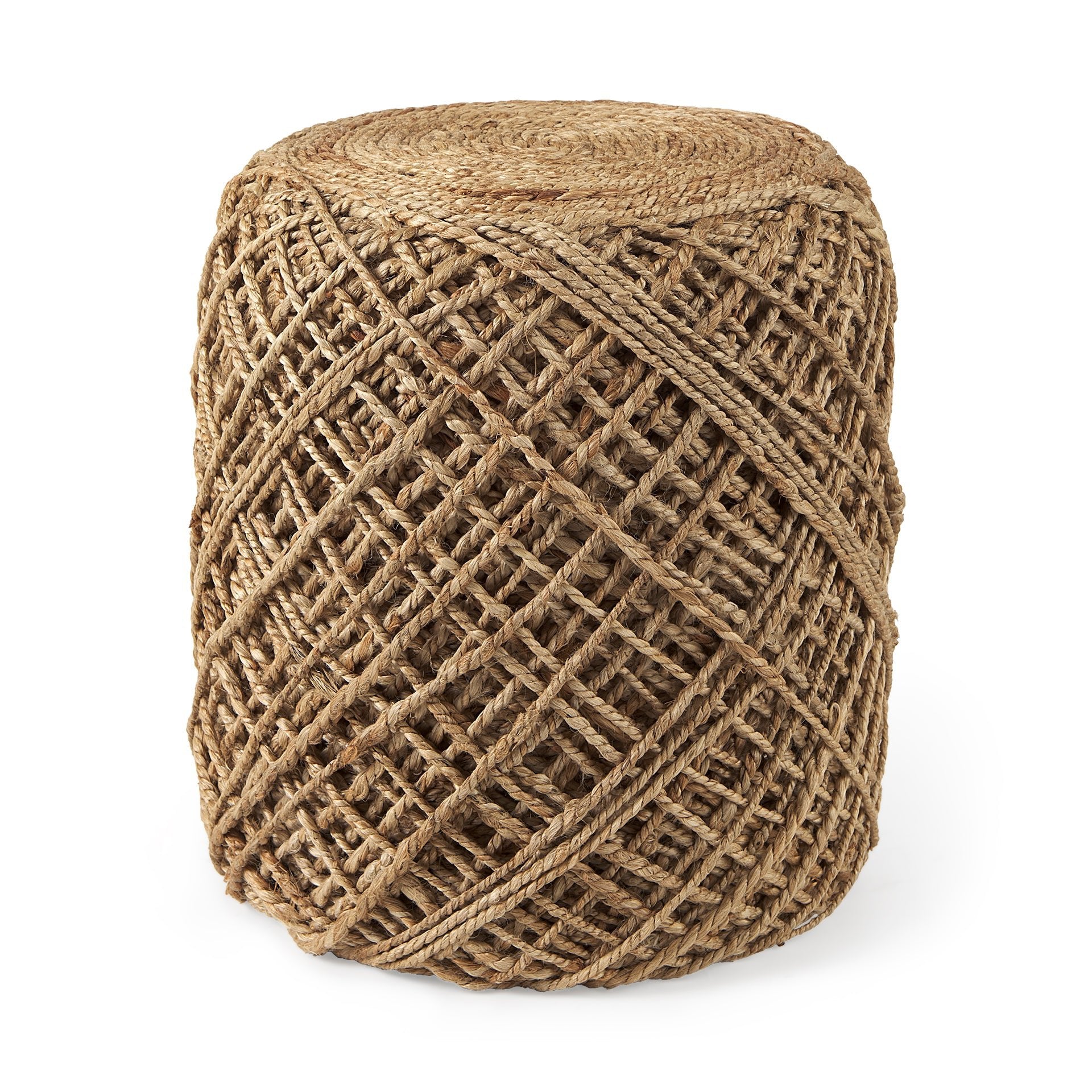 Allium Brown Handwoven Wool Cylindrical Pouf - Central Designs
