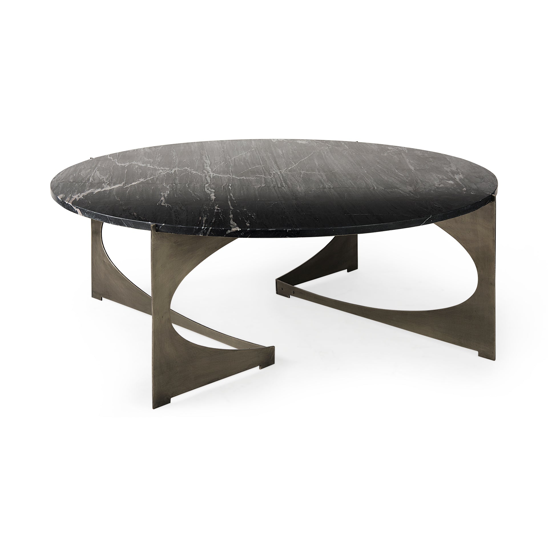 Reinhold III Black Marble Top Iron Coffee Table - Central Designs