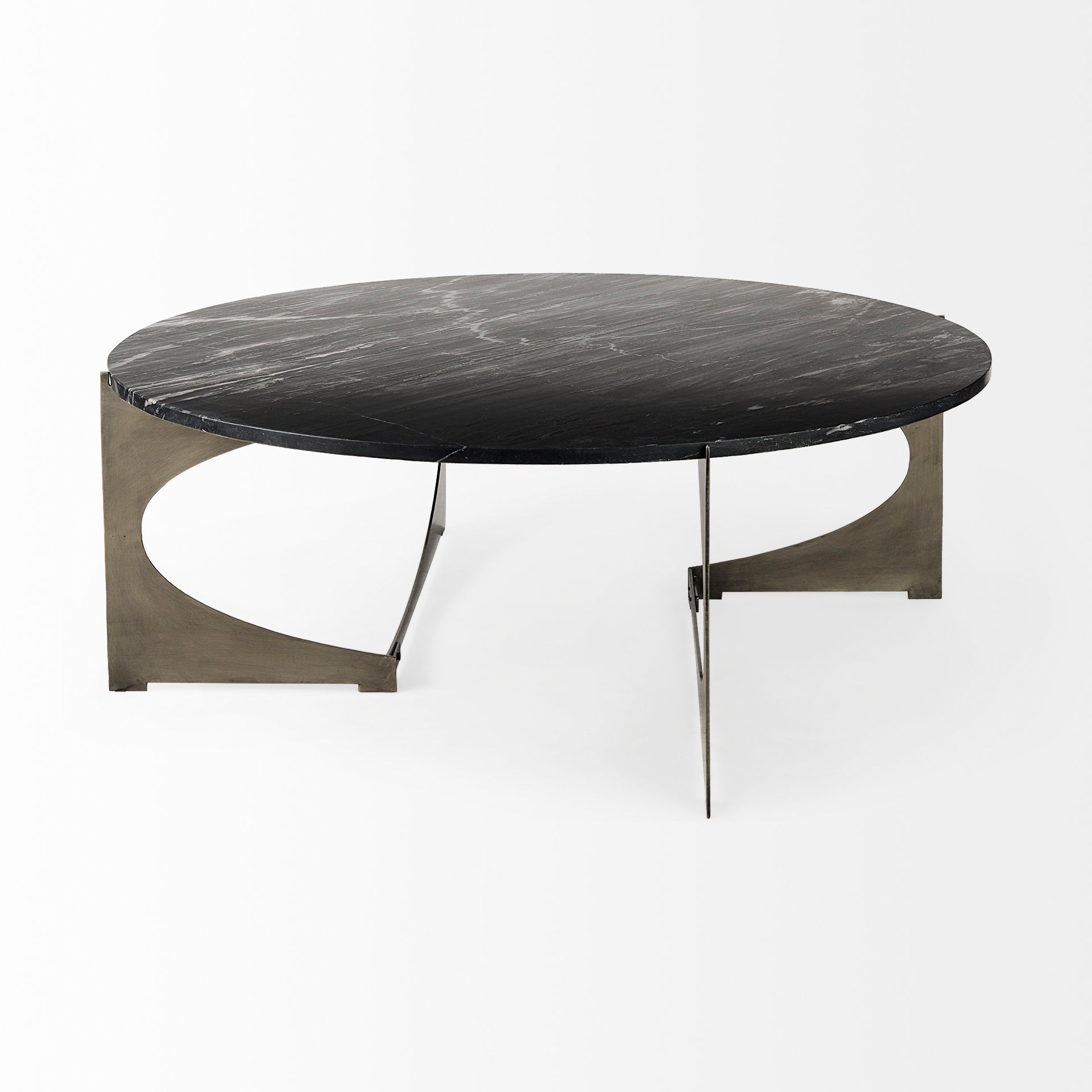 Reinhold III Black Marble Top Iron Coffee Table - Central Designs
