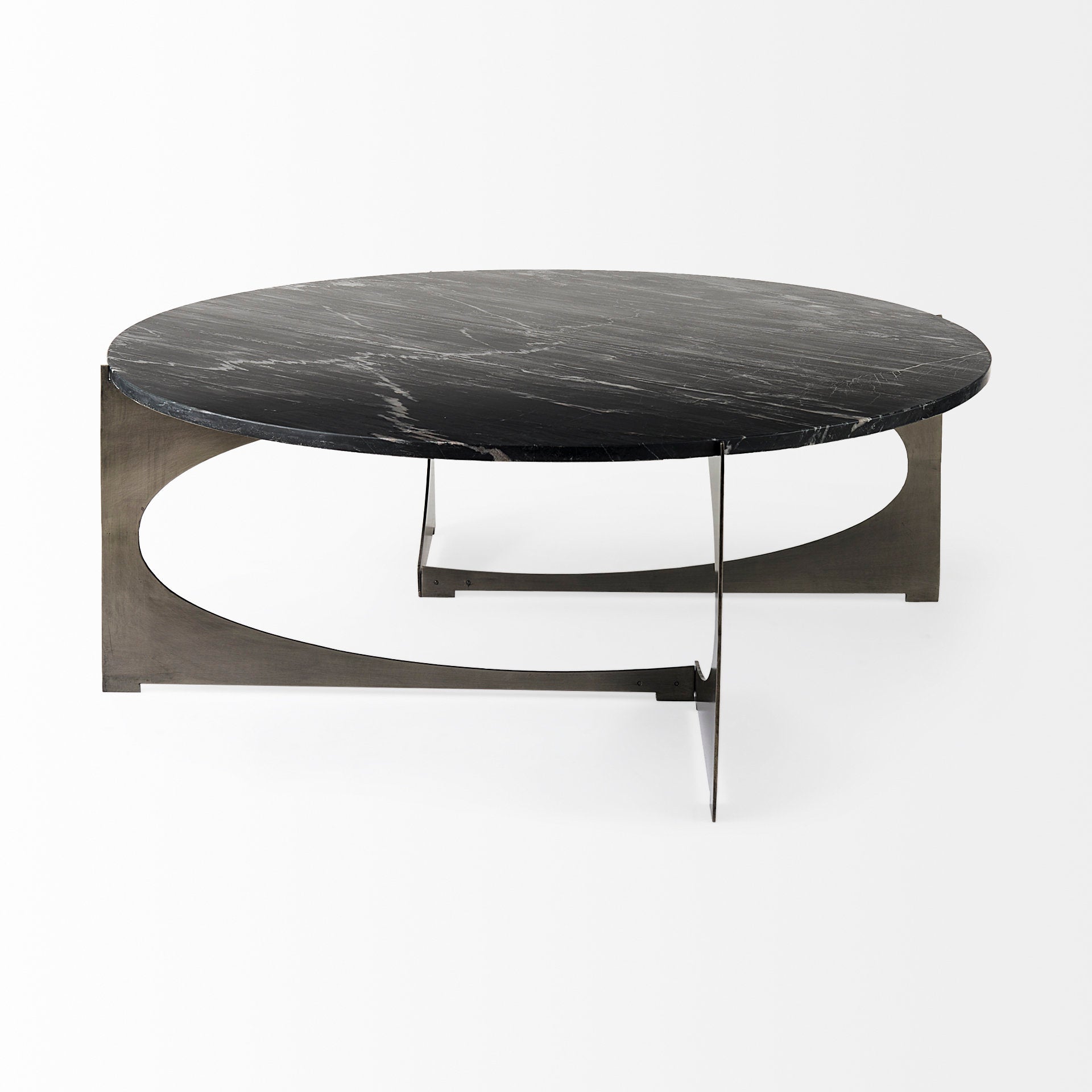 Reinhold III Black Marble Top Iron Coffee Table - Central Designs