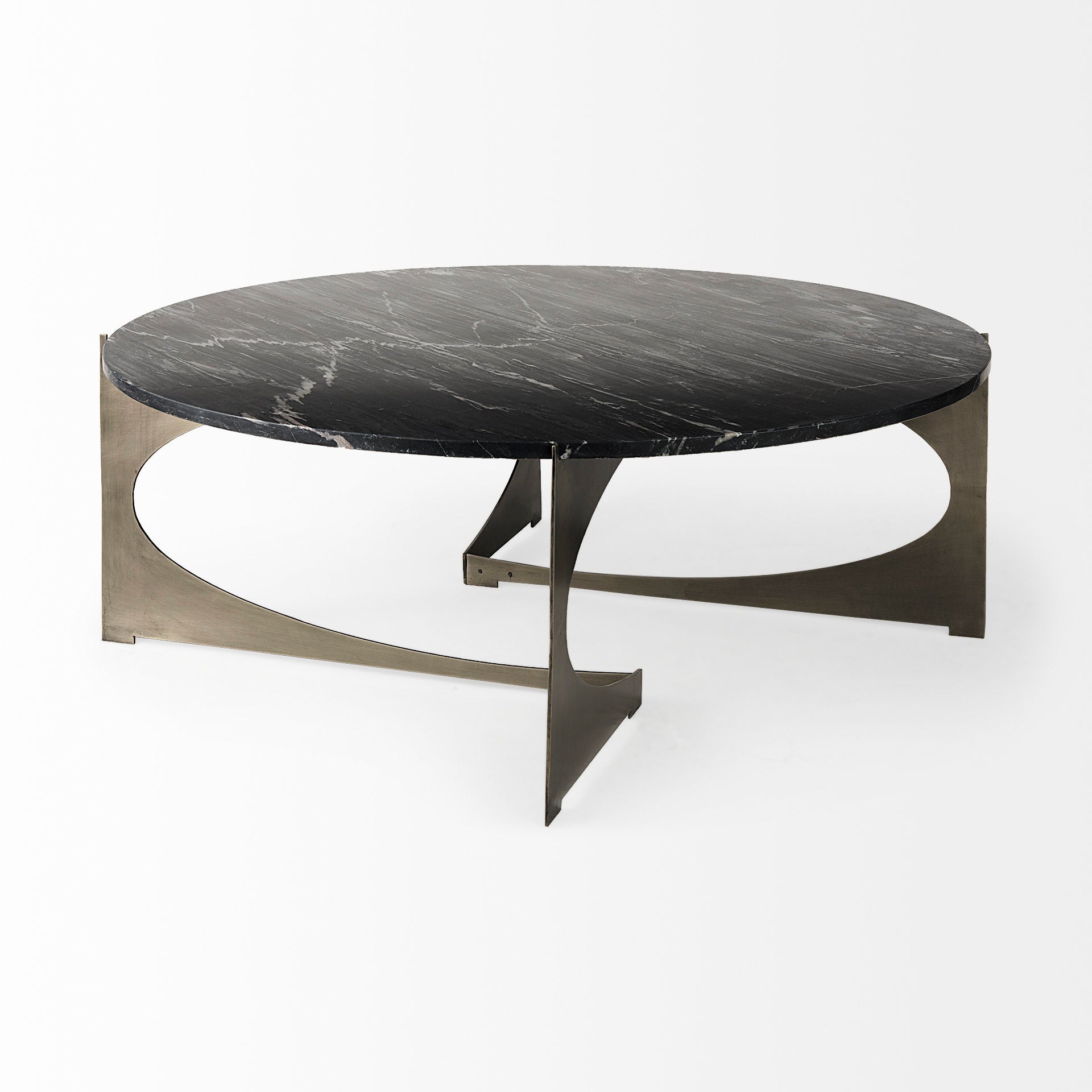 Reinhold III Black Marble Top Iron Coffee Table - Central Designs