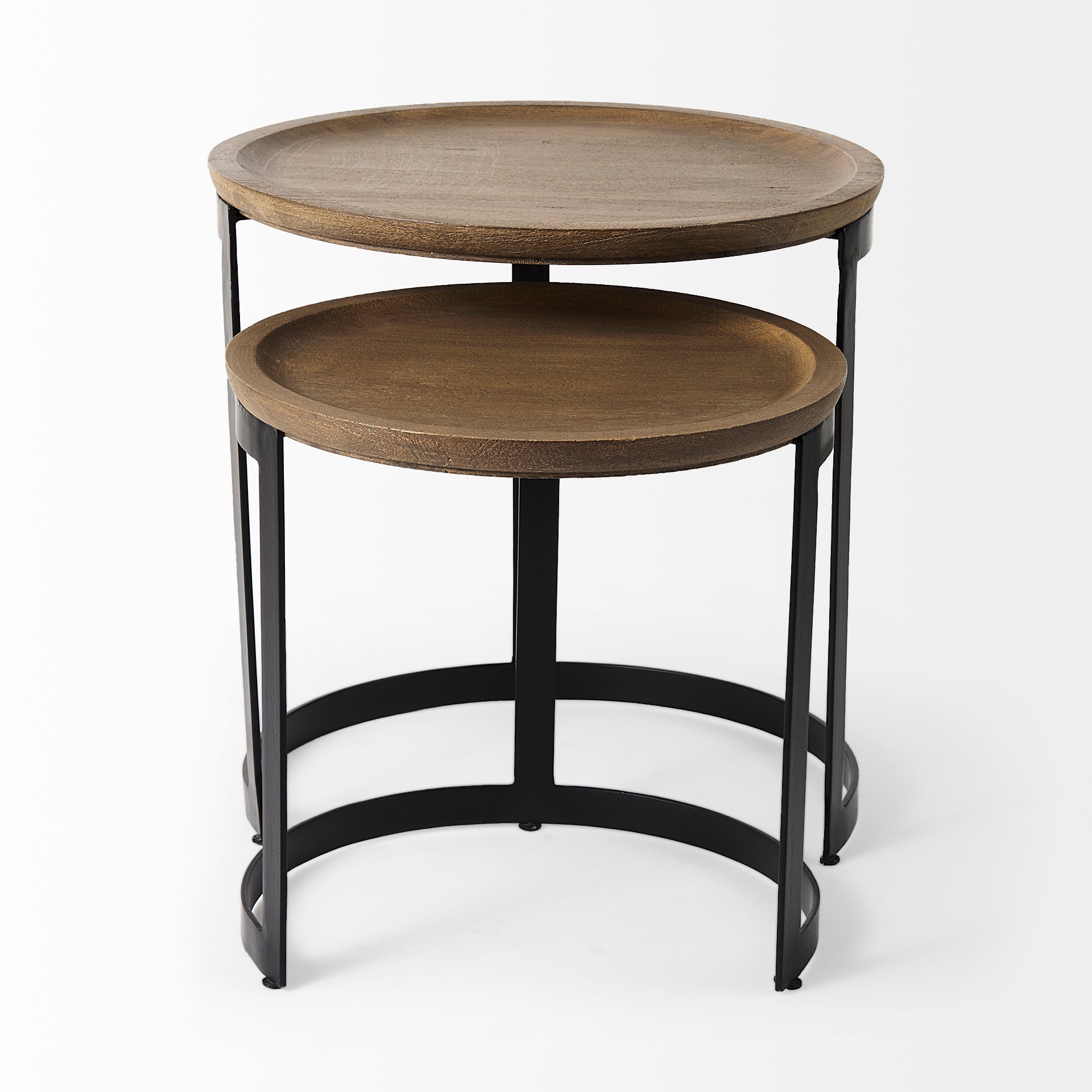Aisley (Set of 2) 19.3L x 19.3W x 19H Light Brown Wood W/ Black Metal Base Round Nesting Side Tables - Central Designs
