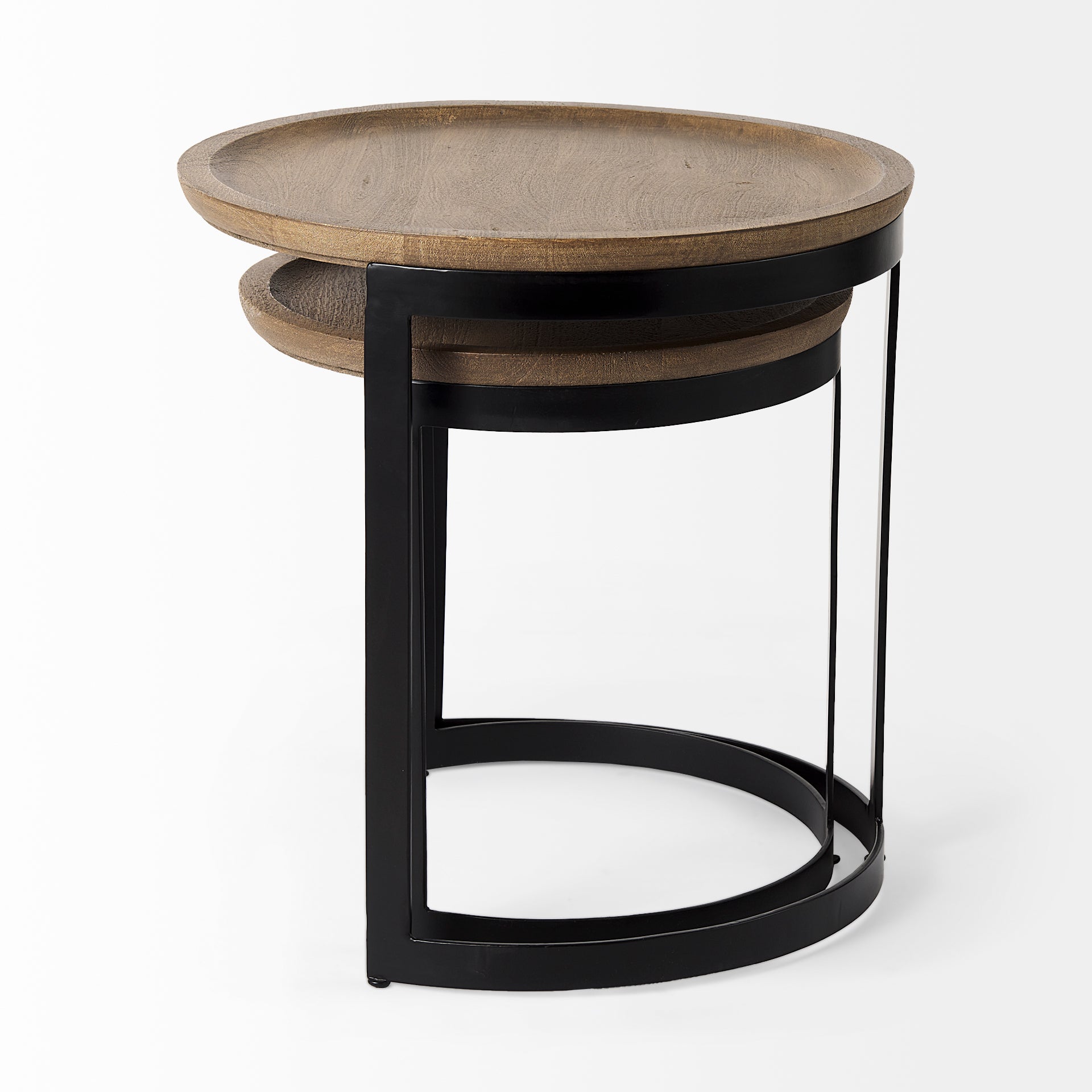 Aisley (Set of 2) 19.3L x 19.3W x 19H Light Brown Wood W/ Black Metal Base Round Nesting Side Tables - Central Designs
