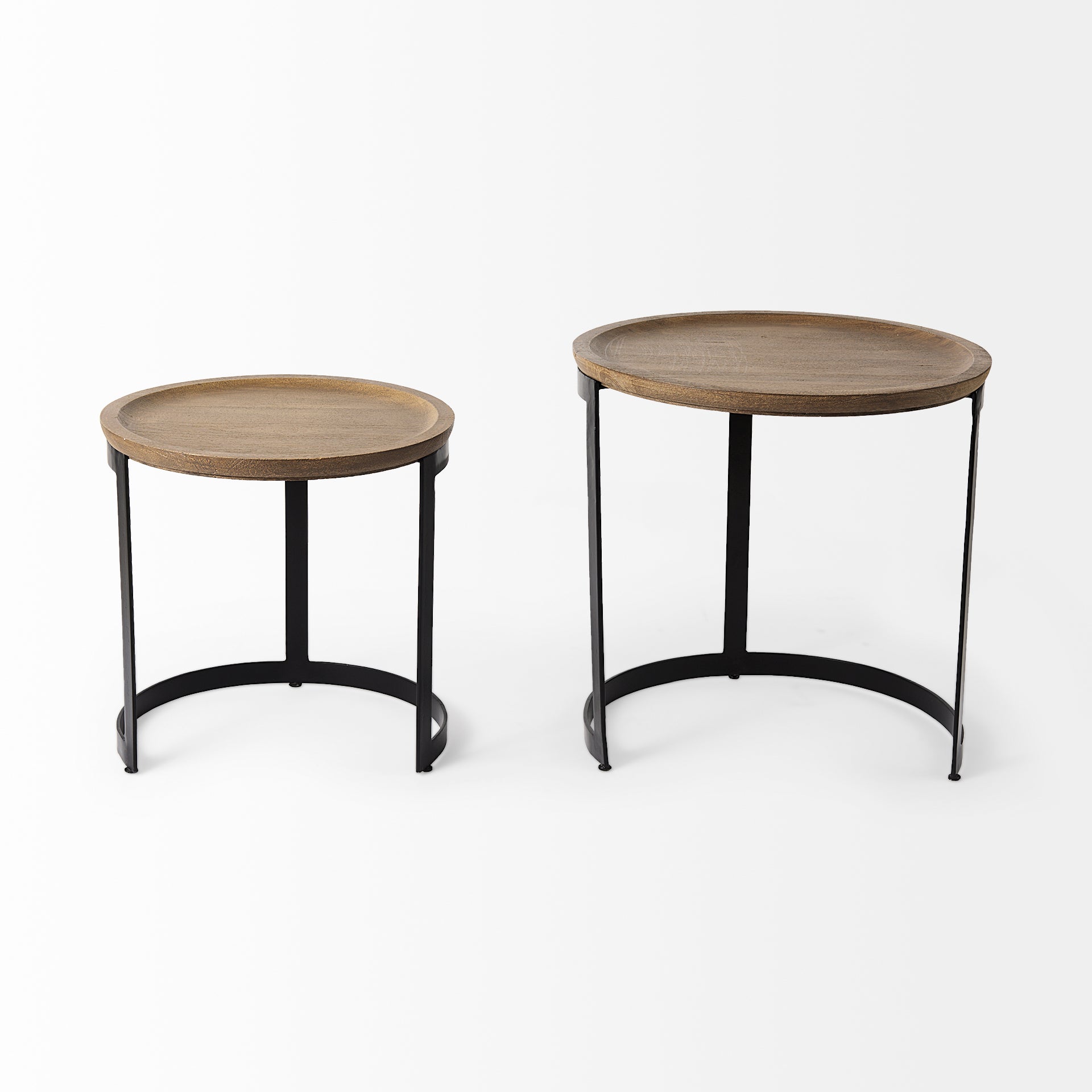 Aisley (Set of 2) 19.3L x 19.3W x 19H Light Brown Wood W/ Black Metal Base Round Nesting Side Tables - Central Designs