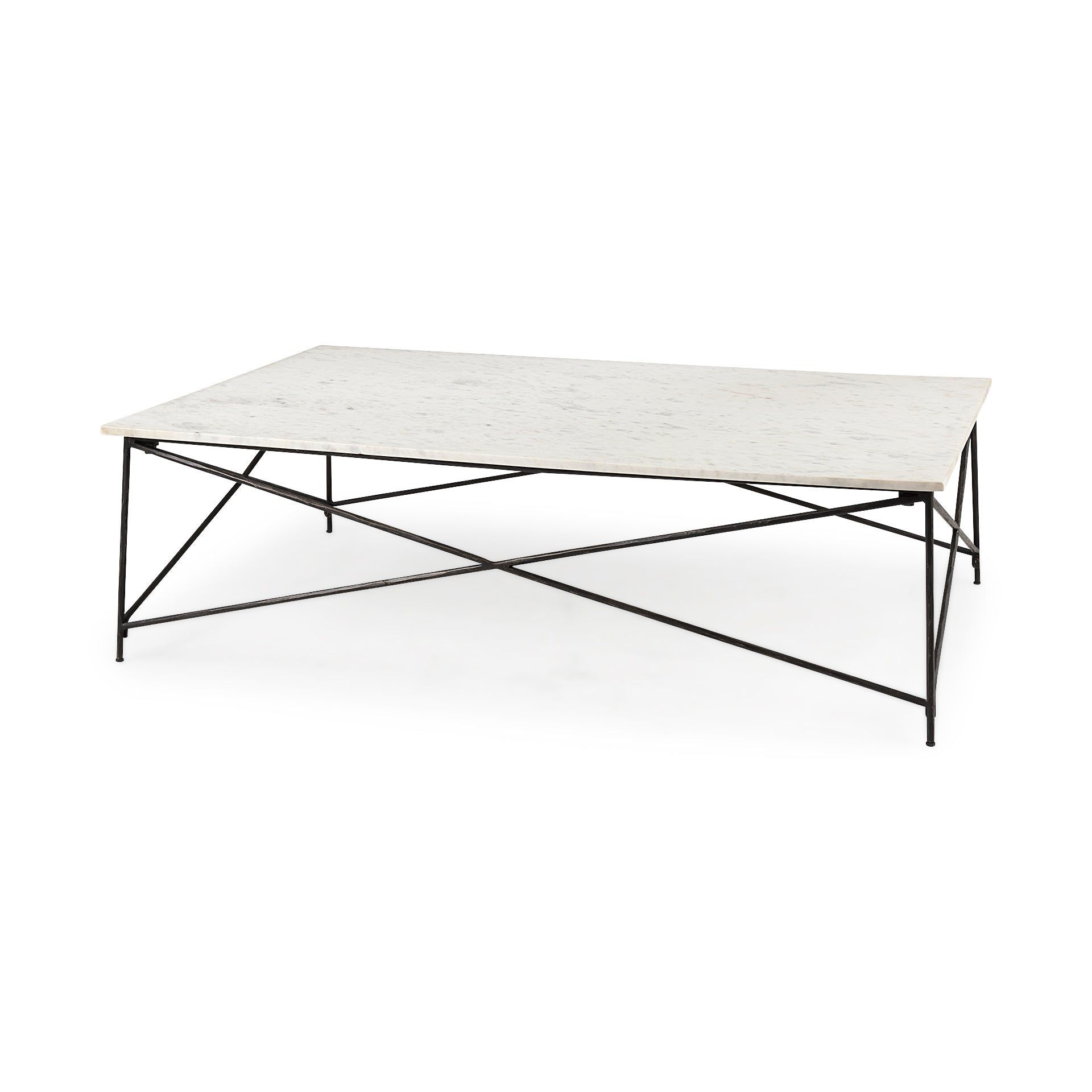 Lorlei I 53.0 X 35.0 X 15.5 White Marble Top W/ X - Shaped Gray Iron Base Coffee Table - Central Designs