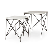 Lorlei 20.0L x 20.0W x 23.8H White Marble Top W/ Gray Iron Legs End and Side Table - Central Designs