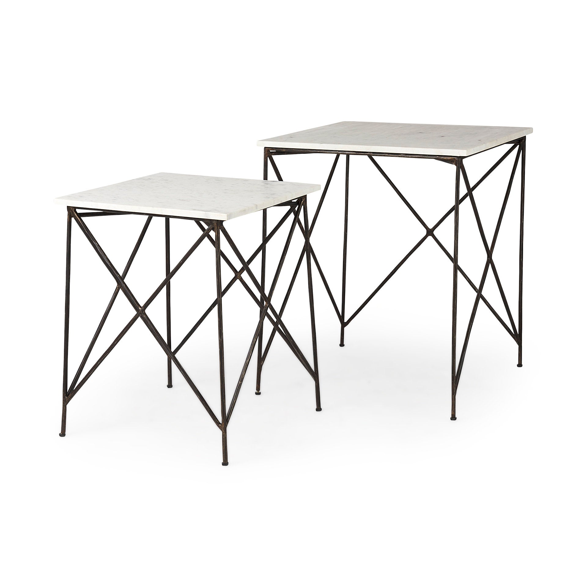Lorlei 20.0L x 20.0W x 23.8H White Marble Top W/ Gray Iron Legs End and Side Table - Central Designs