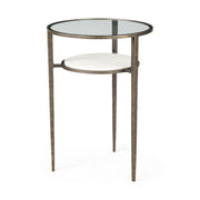 Felicity 15.8L X 15.8W X 22.5H Glass Top W/ White Marble Shelf and Antique Gold Base End/Side Table - Central Designs