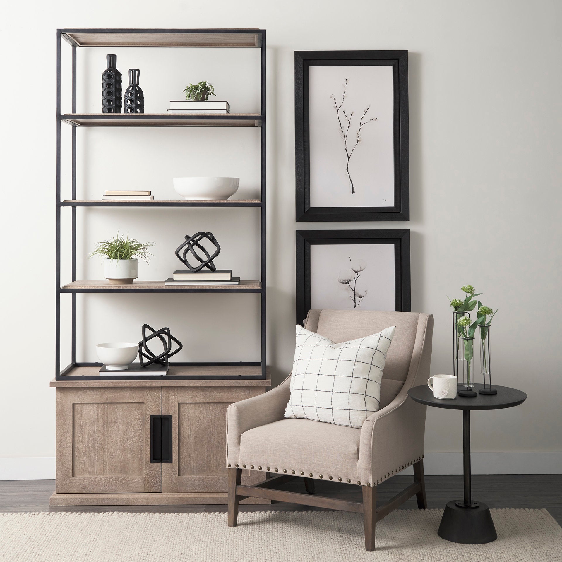 Braxton II Light Brown Wood and Iron Three Shelf Shelving Unit 41.5L x 18.5W x 9