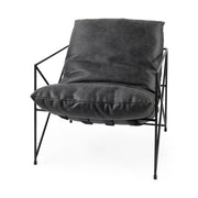 Leonidas 28.5L x 29.5W x 34.0H Black Faux Leather Seat W/ Black Metal Frame Accent Chair - Central Designs