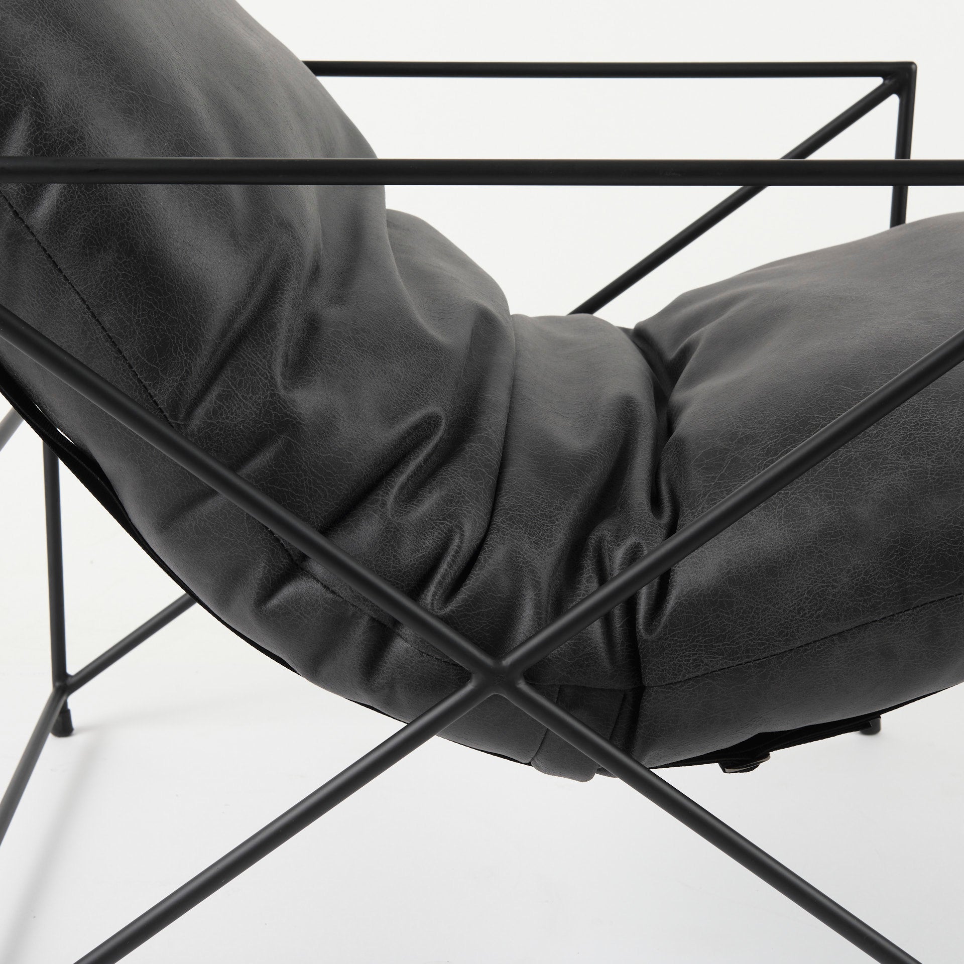 Leonidas 28.5L x 29.5W x 34.0H Black Faux Leather Seat W/ Black Metal Frame Accent Chair - Central Designs