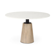 Maxwell 48L x 48W x 30H White Marble Round Top W/ Black Metal and Wood Pedestal Base Dining Table - Central Designs