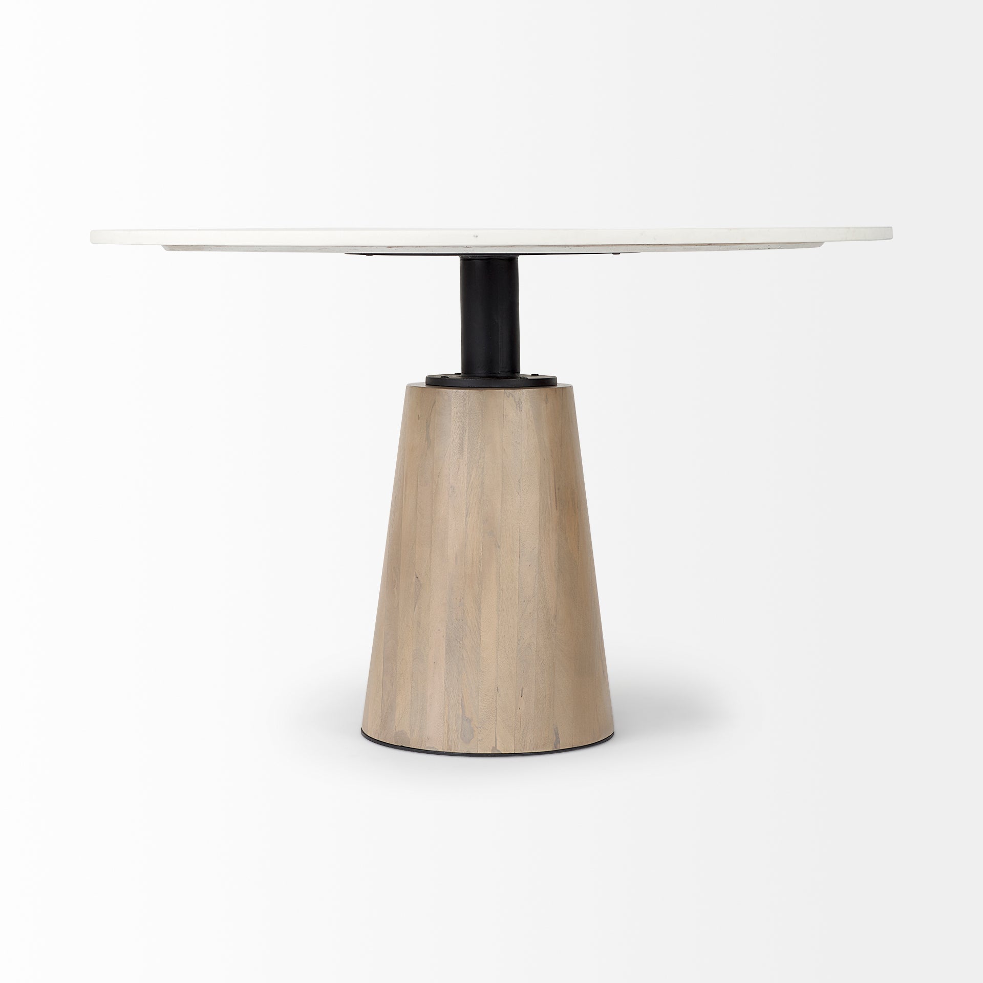 Maxwell 48L x 48W x 30H White Marble Round Top W/ Black Metal and Wood Pedestal Base Dining Table - Central Designs