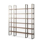 Taunton 80L x 10.5W x 90H Medium Brown Wood W/ Antique Nickel Metal Frame 6 Tier Shelving Unit - Central Designs