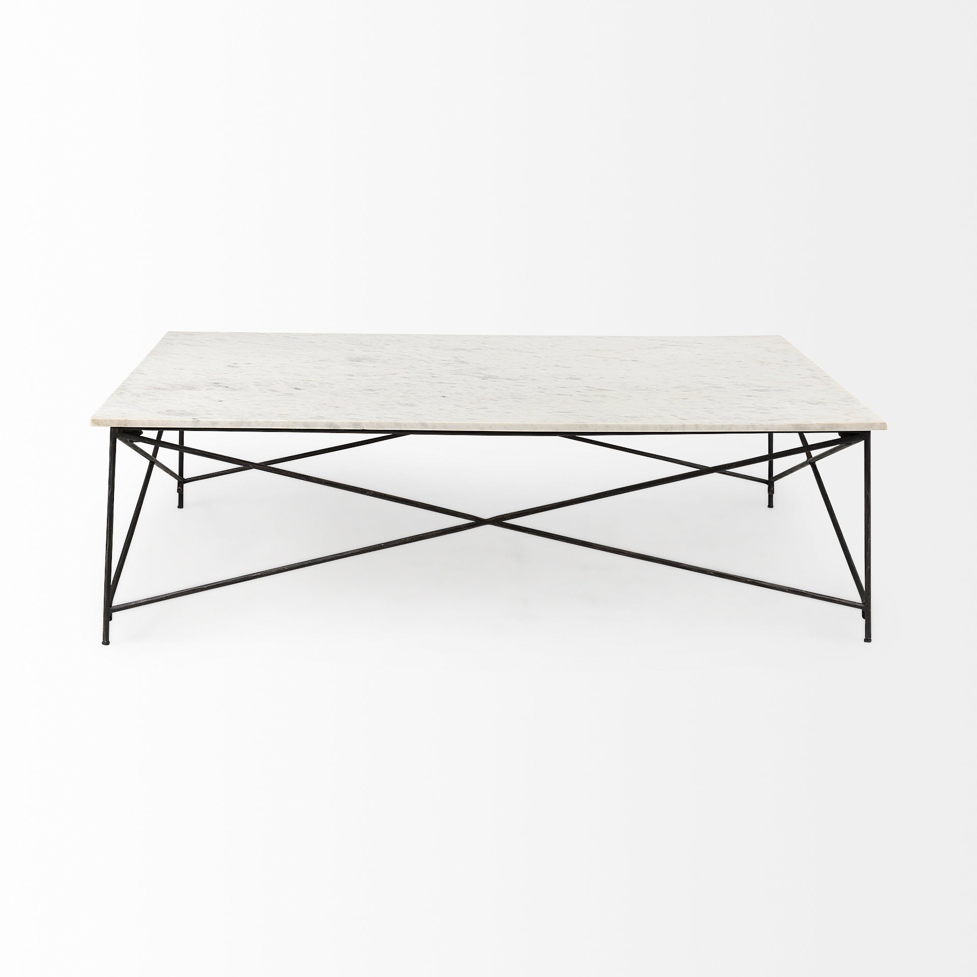 Lorlei I 53.0 X 35.0 X 15.5 White Marble Top W/ X - Shaped Gray Iron Base Coffee Table - Central Designs