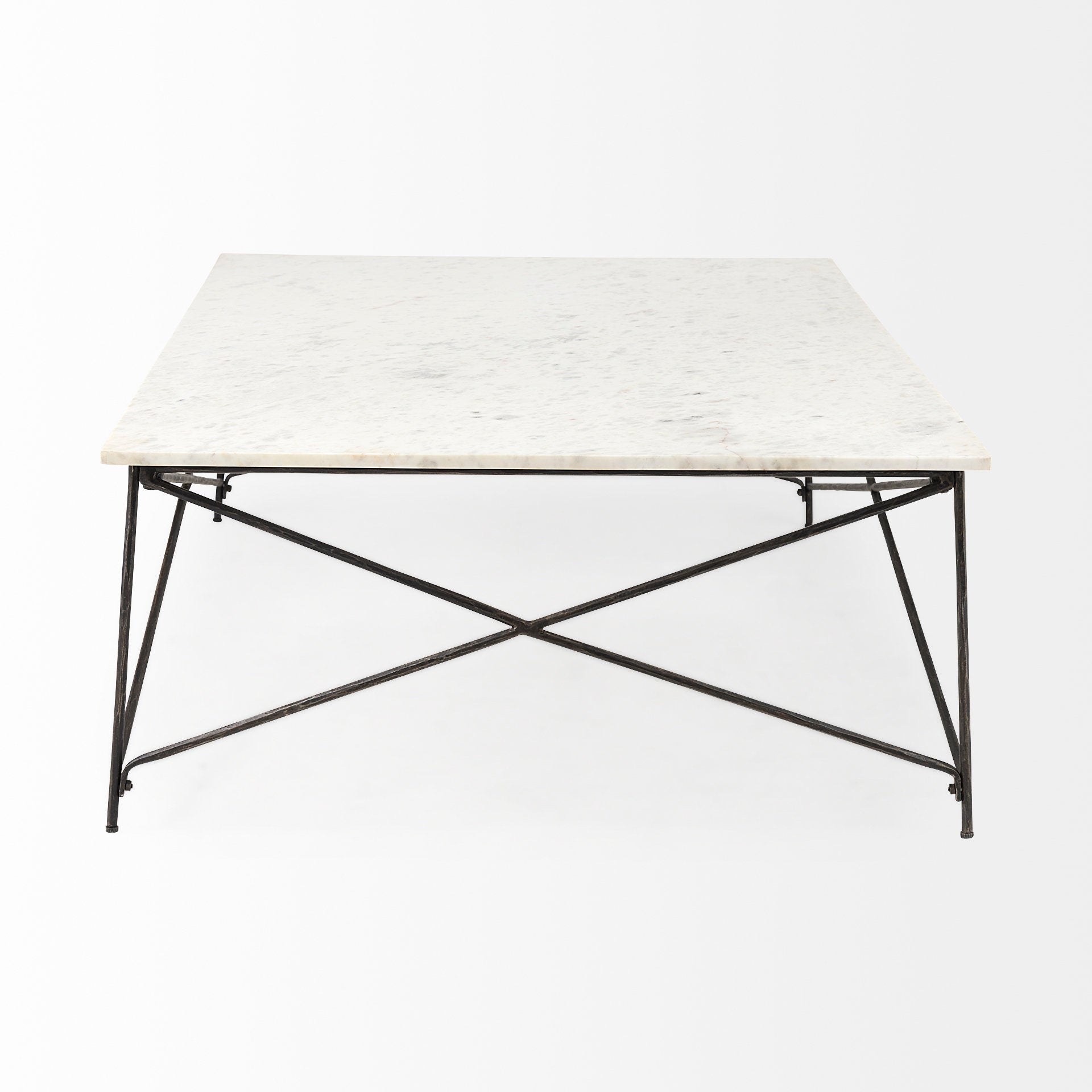 Lorlei I 53.0 X 35.0 X 15.5 White Marble Top W/ X - Shaped Gray Iron Base Coffee Table - Central Designs