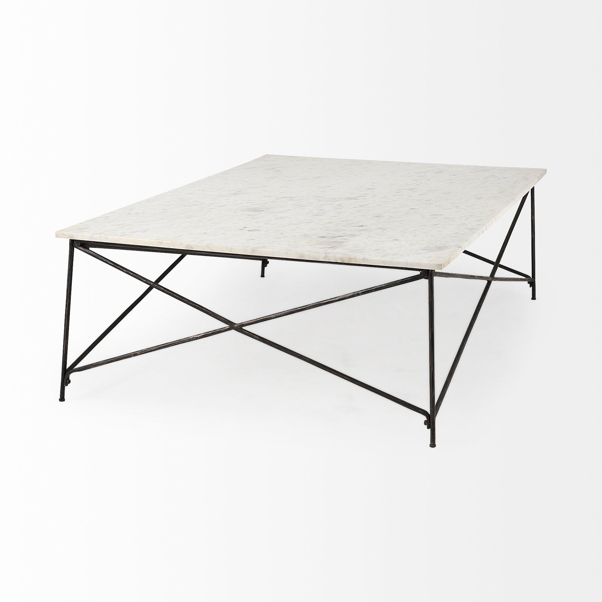 Lorlei I 53.0 X 35.0 X 15.5 White Marble Top W/ X - Shaped Gray Iron Base Coffee Table - Central Designs