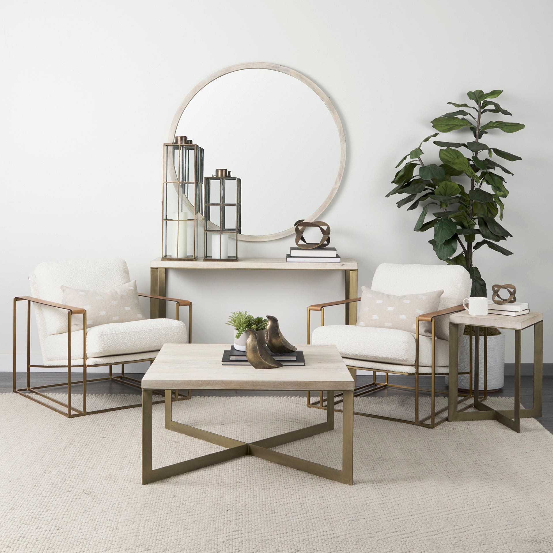 Faye 50L x 15W x 30H Beige Finished Wood W/Gold Metal Base Console Table - Central Designs