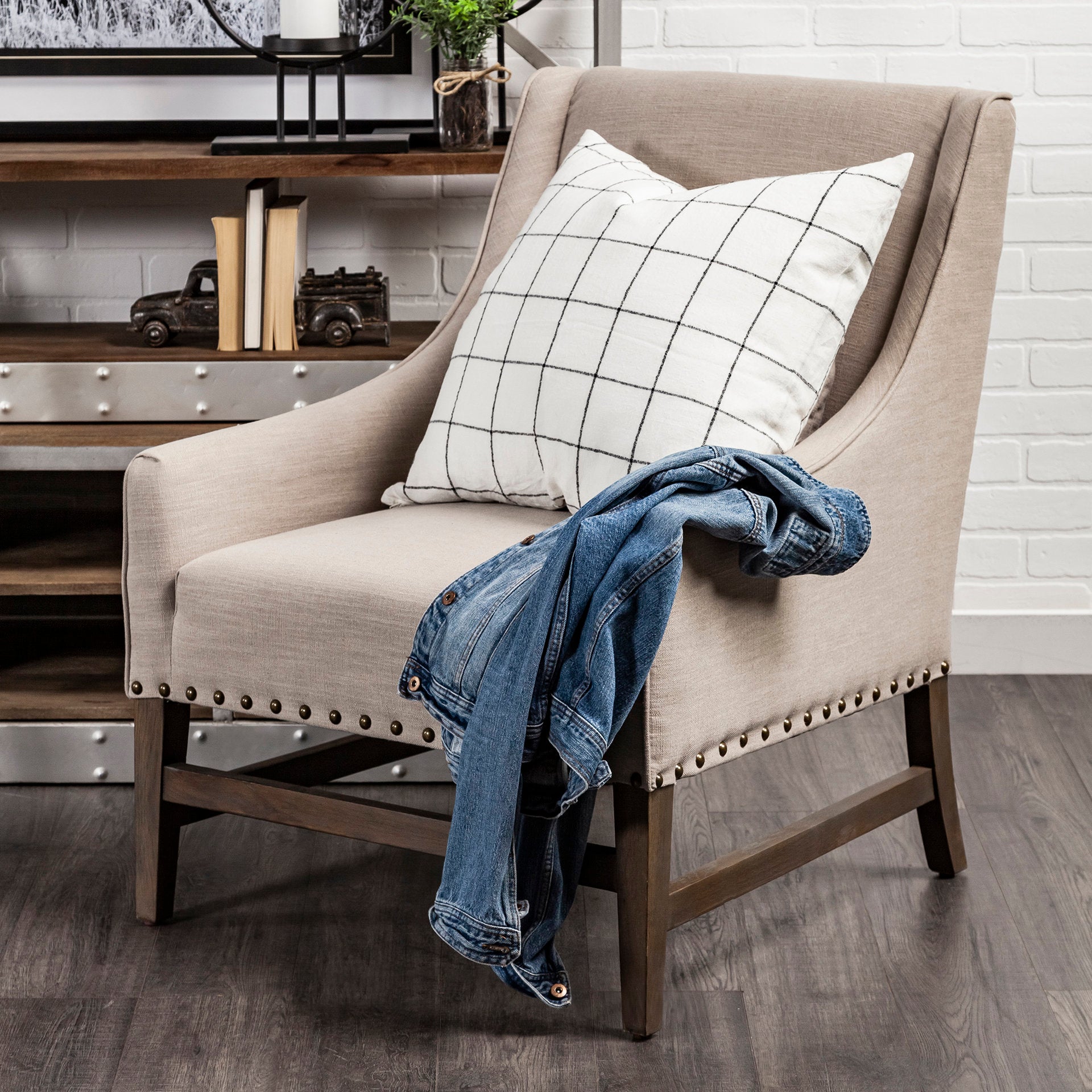 Suzanne 22 x 22 White/Black Square Pattern Decorative Pillow Cover - Central Designs