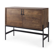 Glenn 38L x 16W x 30H Dark Brown Wood w/ Black Iron Frame, 2 Door Accent Cabinet - Central Designs