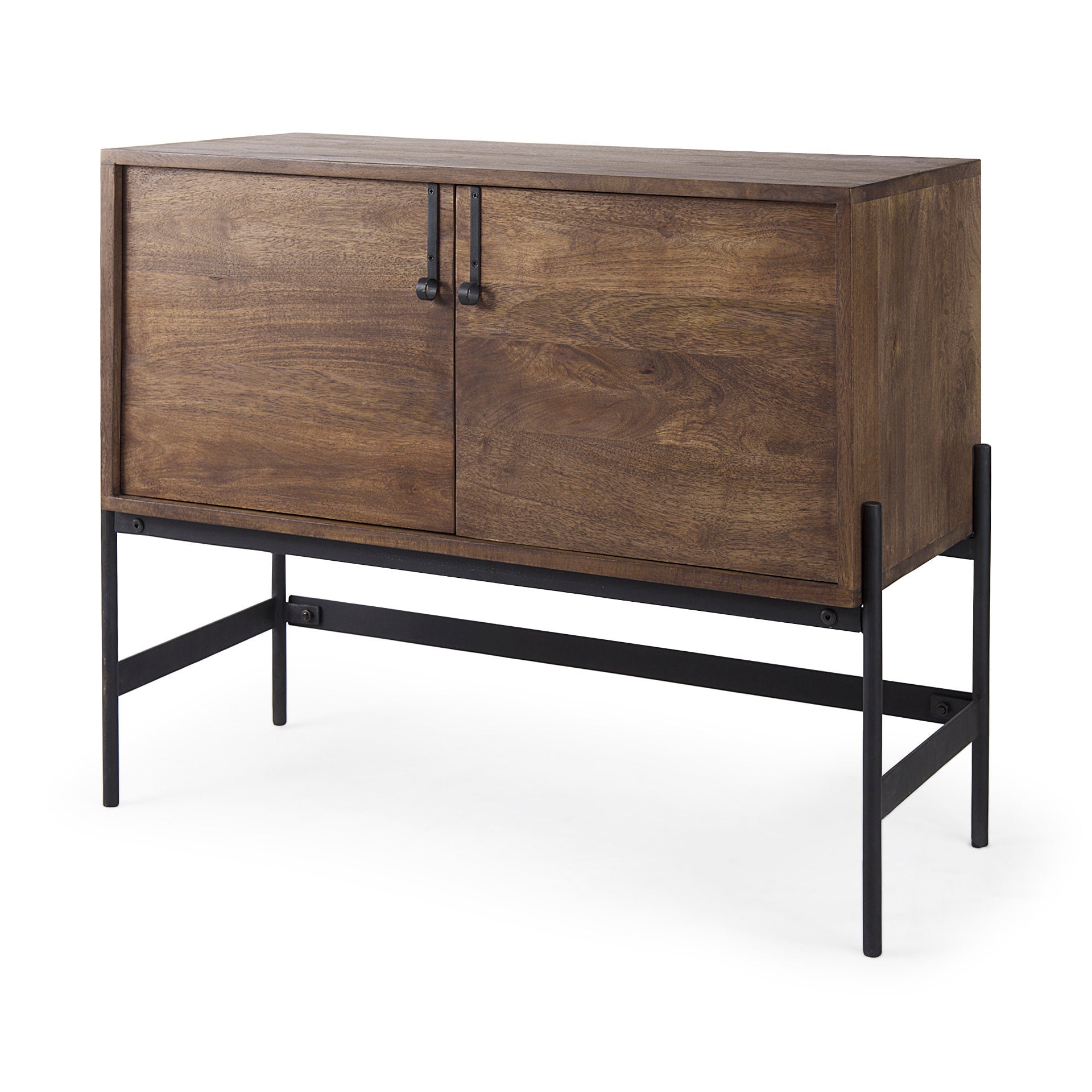 Glenn 38L x 16W x 30H Dark Brown Wood w/ Black Iron Frame, 2 Door Accent Cabinet - Central Designs