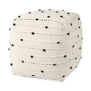 Amaira 16.0L x 16.0W x 16.0H Cream/Black/White patterned Wool and Cotton Pouf - Central Designs
