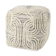 Amaya 16.0L x 16.0W x 16.0H Cream/Black/Gray Wool and Cotton Pouf - Central Designs