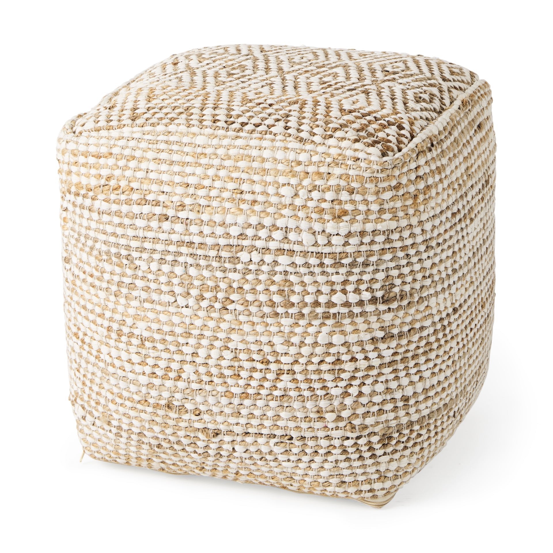 Ekani 16.0L x 16.0W x 16.0H Cream/Beige Cotton Pouf - Central Designs