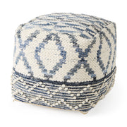 Eshana 16.0L x 16.0W x 16.0H Cream Wool and Denim Patterned Pouf - Central Designs