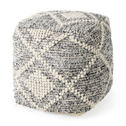 Ekiya 16.0L x 16.0W x 16.0H Black/White Yarn and Wool Patterened Pouf - Central Designs