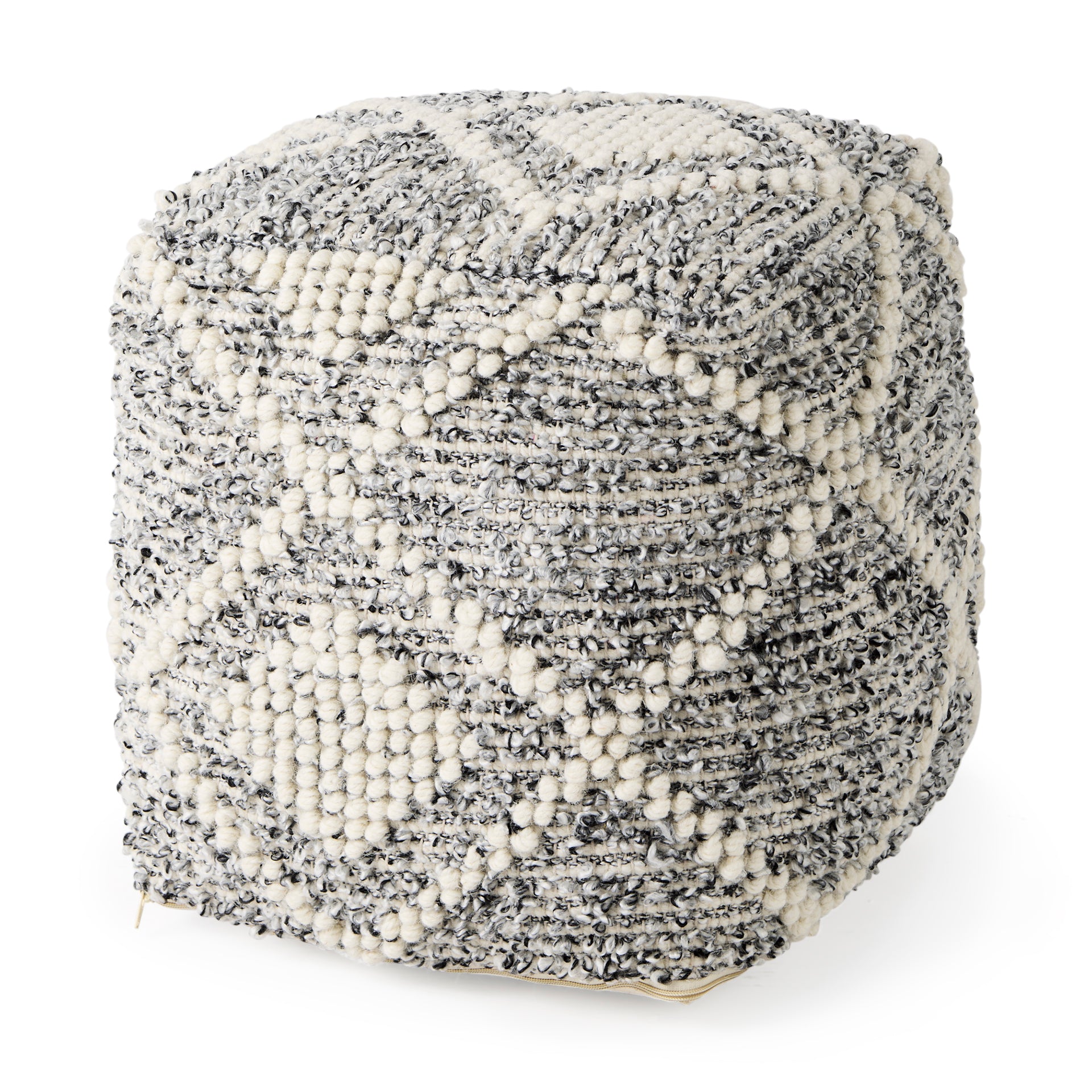 Ekiya 16.0L x 16.0W x 16.0H Black/White Yarn and Wool Patterened Pouf - Central Designs