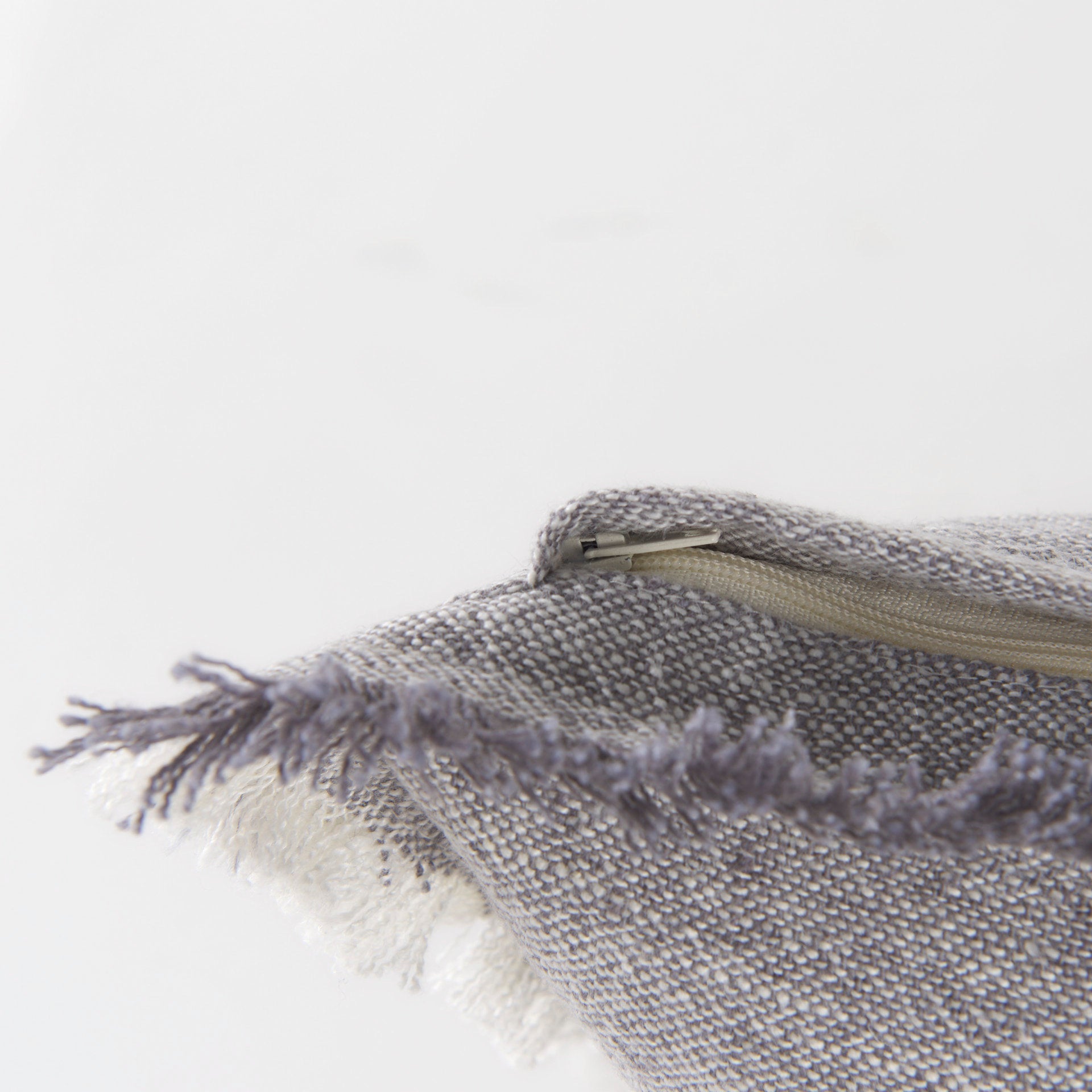 Thais 13L x 21W Gray Fabric Fringed Decorative Pillow Cover - Central Designs