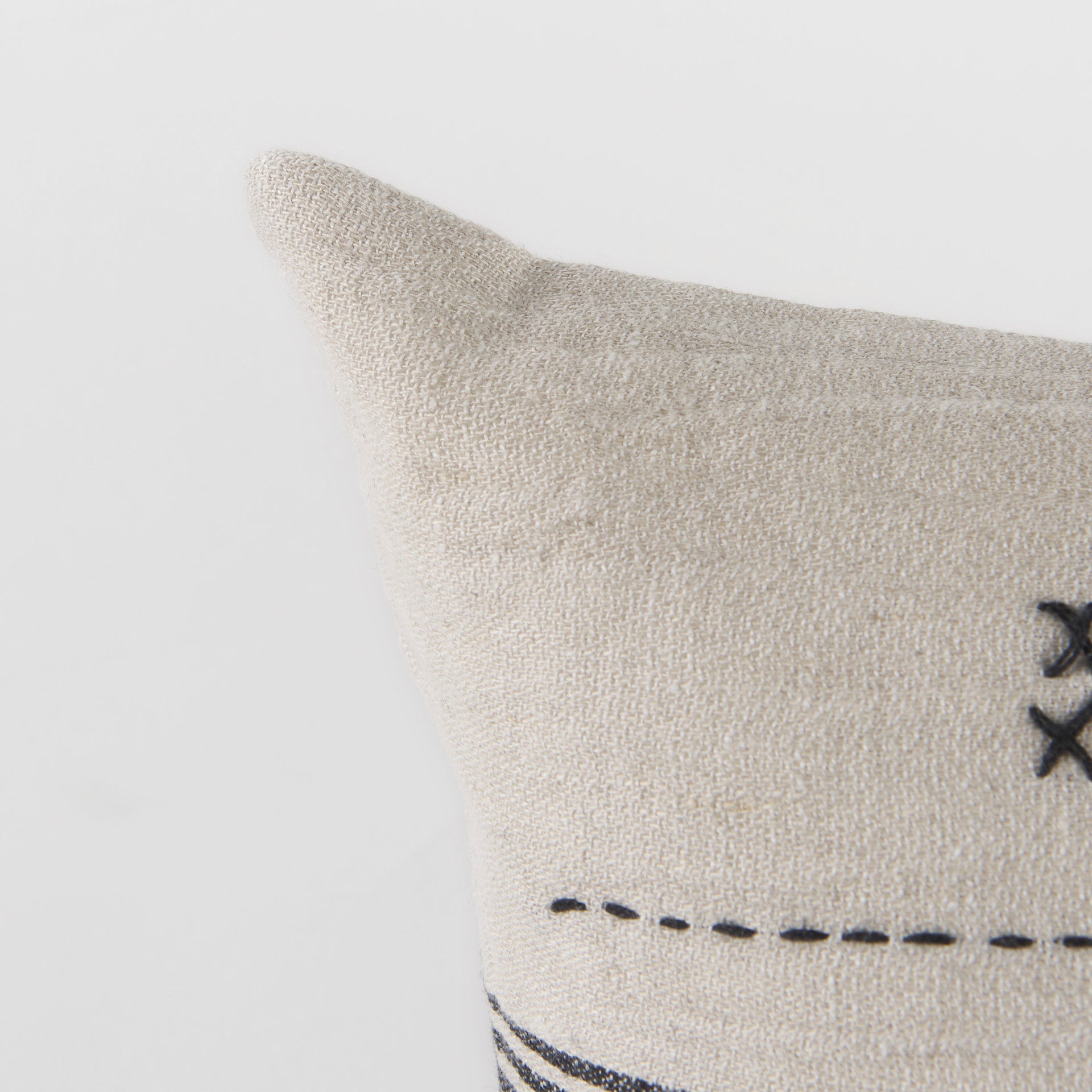 Thalia 13L x 21W Black and Beige Fabric Striped and Fringed Decorative Pillow Cover - Central Designs