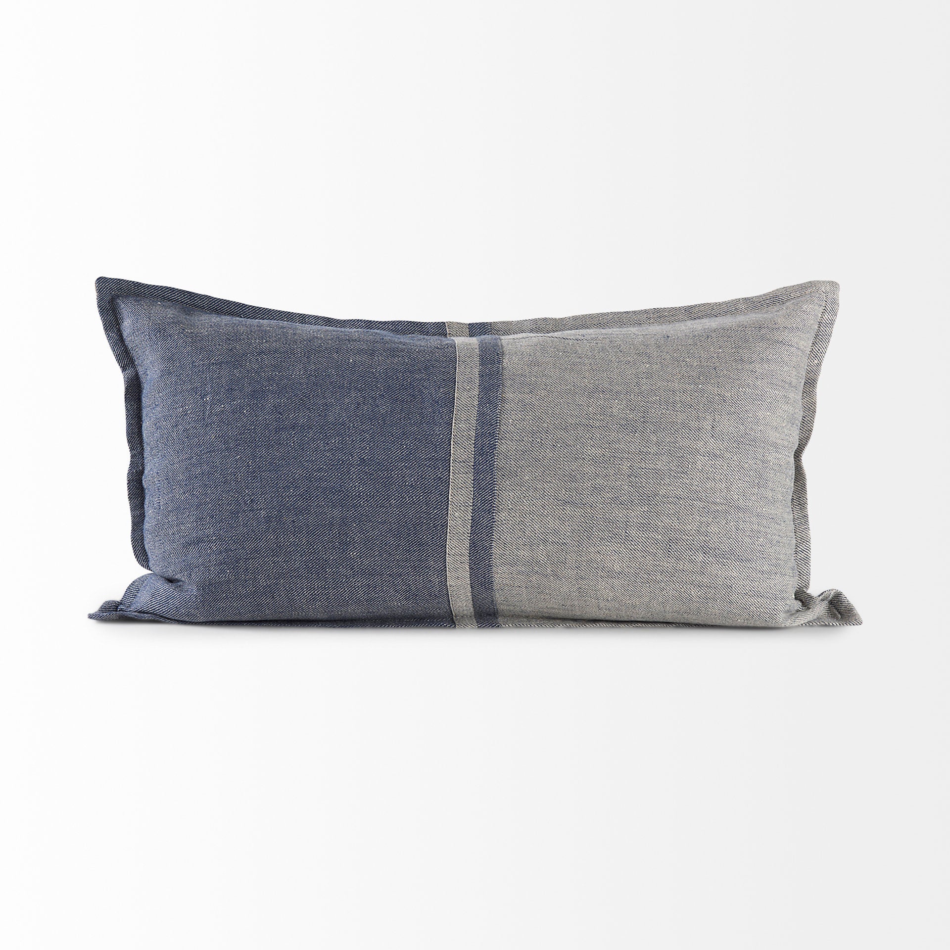 Aubrielle 14L x 26W Gray and Blue Fabric Color Blocked Decorative Pillow Cover - Central Designs
