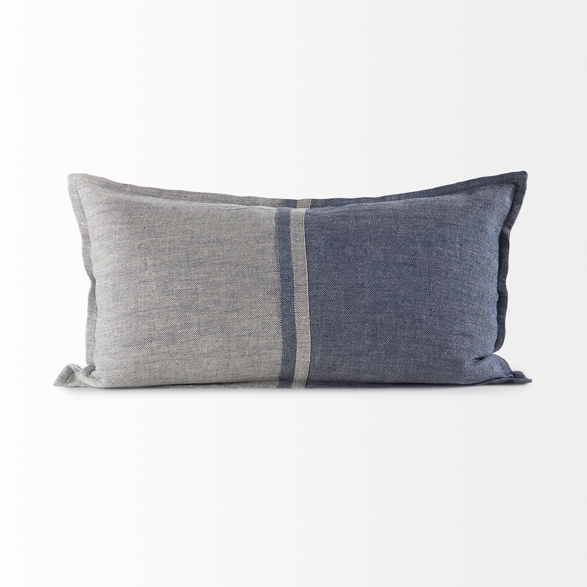 Aubrielle 14L x 26W Gray and Blue Fabric Color Blocked Decorative Pillow Cover - Central Designs